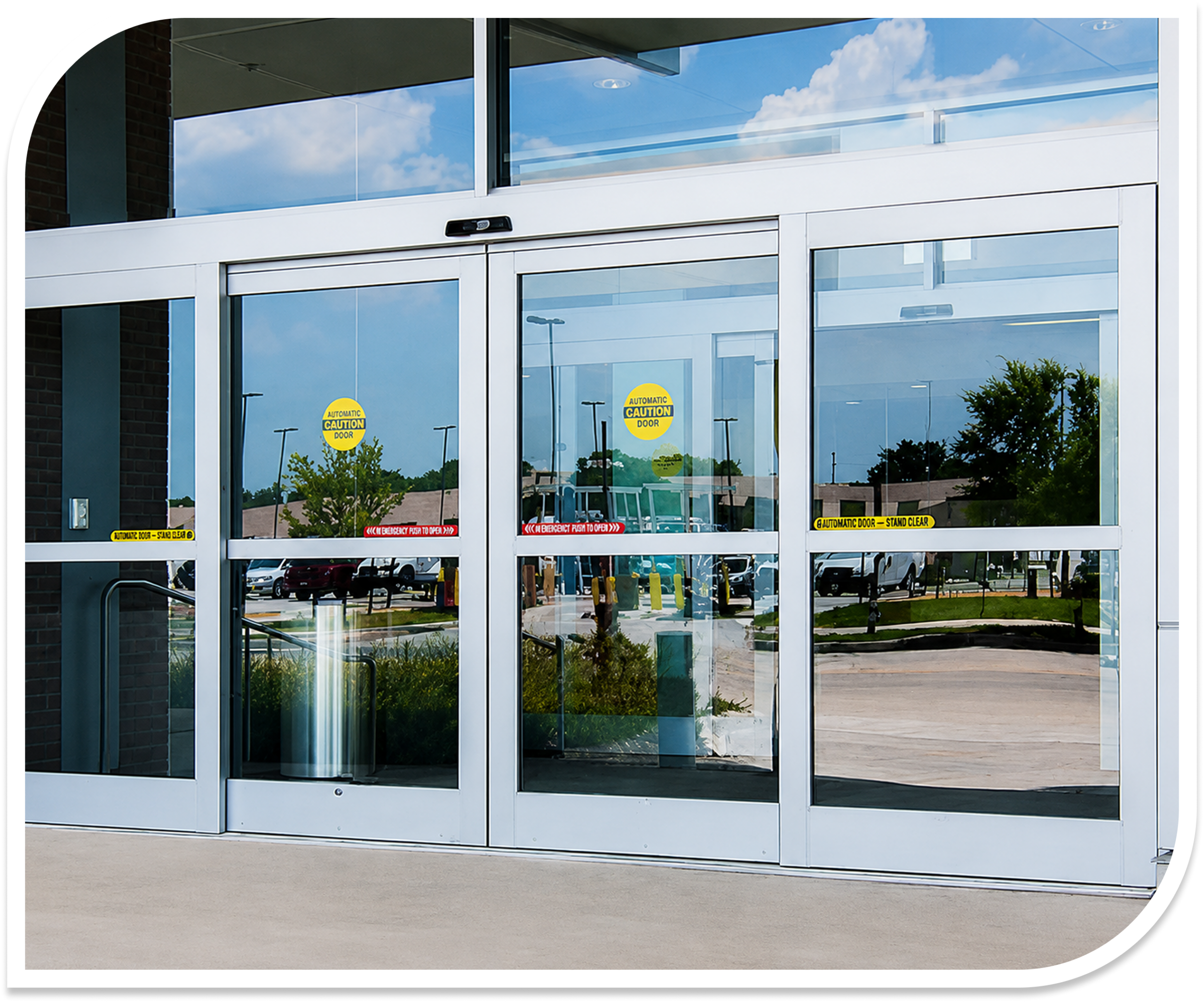 Automatic sliding glass doors at store entrance